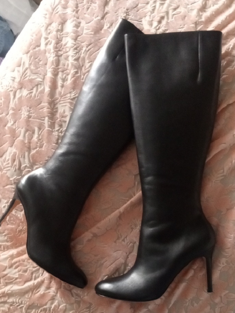Brooks Brothers NWB Black Genuine Leather Knee H Stiletto Boots Size 7.5 - Picture 8 of 12